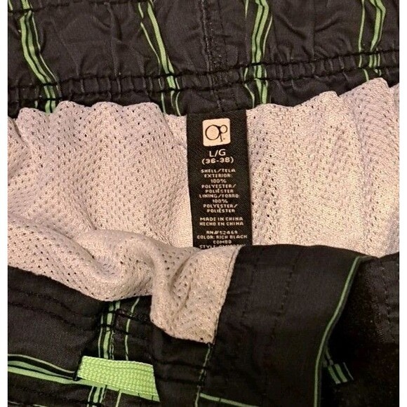 OP Board Shorts Men’s Large 36-38 Black Green Swim Trunks Surf Skate Beachwear - Picture 4 of 4